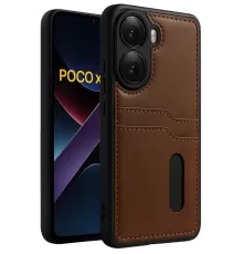Poco X7 Pro Kılıf Sara Kartvizitli Deri Kılıf - Taba