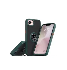 Apple iPhone 16E Kılıf Montreal Yüzüklü Silikon Kapak - Yeşil