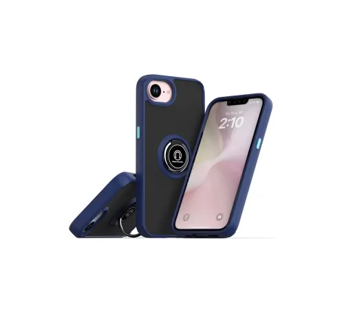 Apple iPhone 16E Kılıf Montreal Yüzüklü Silikon Kapak - Lacivert