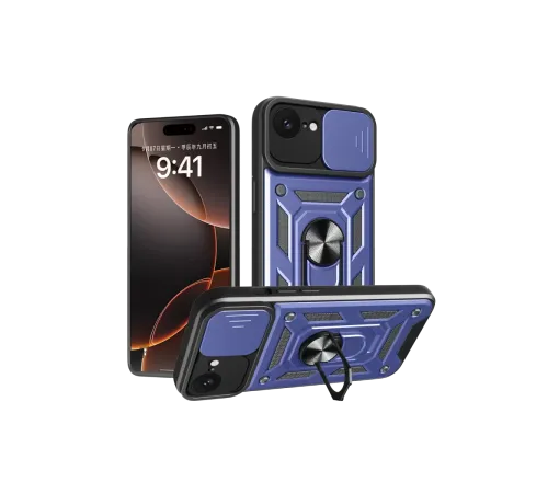Apple iPhone 16E Kılıf Pars Lens Yüzüklü Silikon - Lacivert