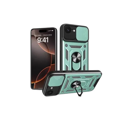 Apple iPhone 16E Kılıf Pars Lens Yüzüklü Silikon - Yeşil