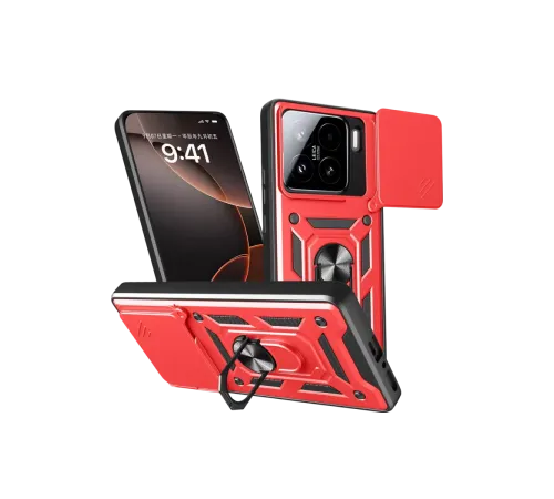 Mi 15 Kılıf Pars Lens Yüzüklü Silikon - Kırmızı