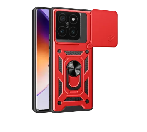 Mi 14T Pro Kılıf Pars Lens Yüzüklü Silikon - Kırmızı
