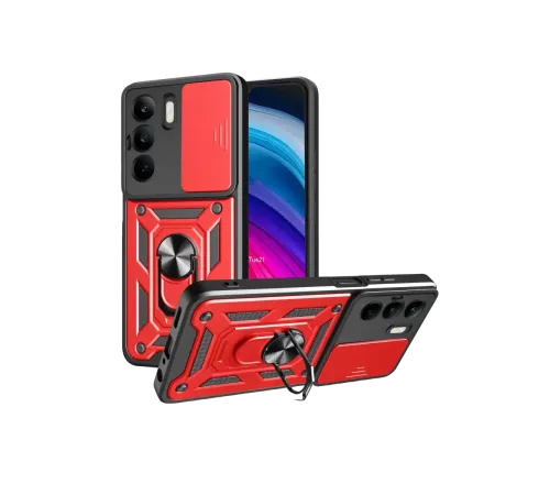 Realme C75 4G Kılıf Pars Lens Yüzüklü Silikon - Kırmızı