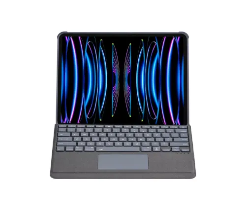Apple T5509D iPad Pro 12.9 (2022) Kılıf Palermo Ledli Klavyeli Standlı Tablet Kılıfı - Siyah