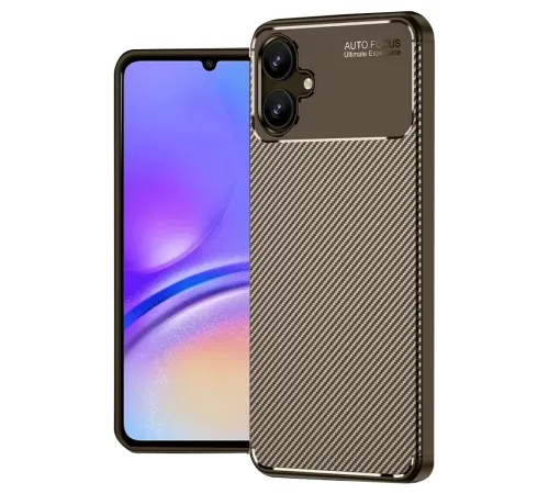 Samsung Galaxy A06 Kılıf Auto Focus Karbon Kapak - Kahverengi