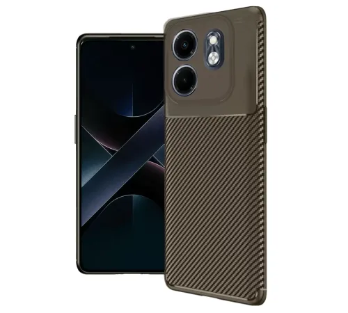 İnfinix Smart 9 Kılıf Auto Focus Karbon Kapak - Kahverengi