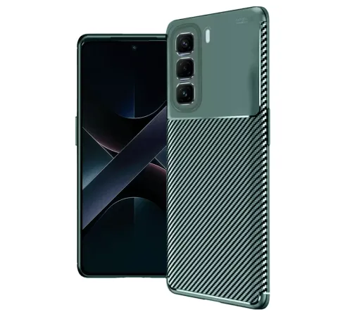 İnfinix Hot 50 4G Kılıf Auto Focus Karbon Kapak - Koyu Yeşil