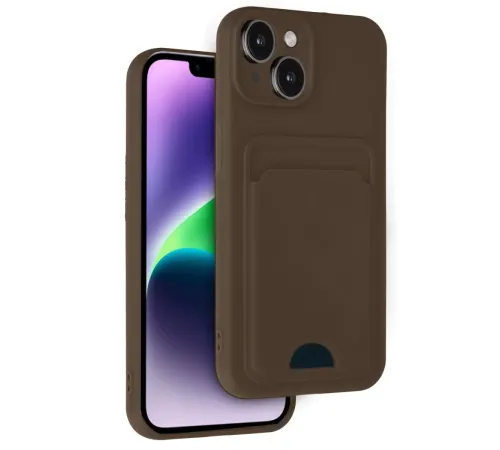 Apple iPhone 14 Kılıf Kelvin Kartvizitli Silikon - Kahverengi