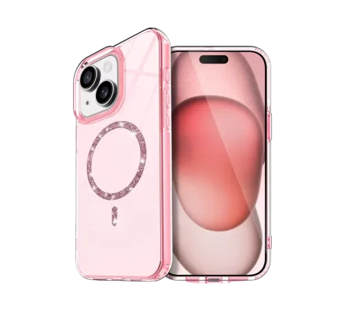 Apple iPhone 15 Plus Live Diamond Magsafe Kapak - Pembe