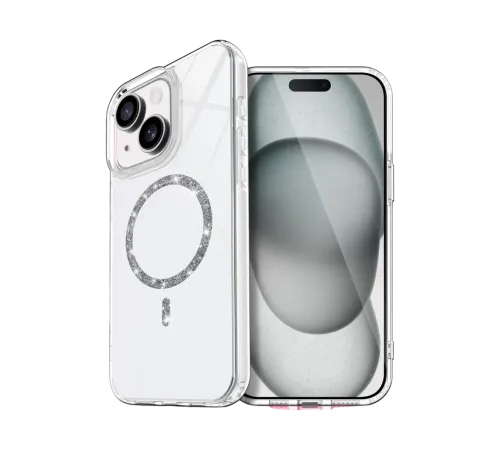 Apple iPhone 15 Plus Live Diamond Magsafe Kapak - Şeffaf