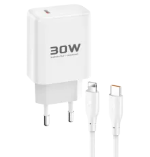JK89 30W Type-C Çıkışlı Ekstra DC66 1M Type-C to Lightning Kablolu PD Şarj Cihazı - Beyaz
