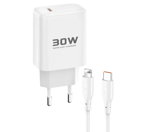 JK89 30W Type-C Çıkışlı Ekstra DC66 1M Type-C to Lightning Kablolu PD Şarj Cihazı - Beyaz