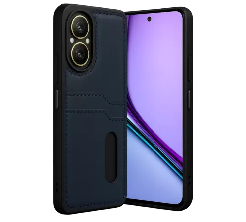 Realme 12 Lite Kılıf Sara Kartvizitli Deri Kılıf - Lacivert