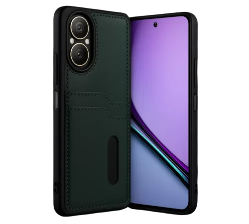 Realme 12 Lite Kılıf Sara Kartvizitli Deri Kılıf - Koyu Yeşil