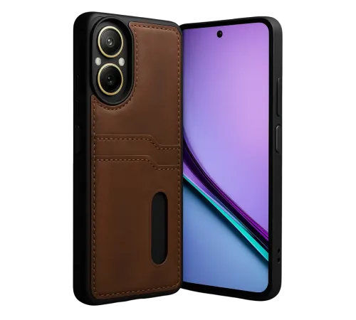 Realme 12 Lite Kılıf Sara Kartvizitli Deri Kılıf - Taba
