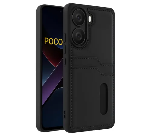 Poco X7 Pro Kılıf Sara Kartvizitli Deri Kılıf - Siyah