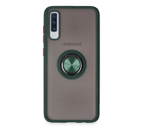Samsung Galaxy A70 Kılıf Montreal Yüzüklü Silikon Kapak - Yeşil