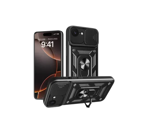 Apple iPhone 16E Kılıf Pars Lens Yüzüklü Silikon - Siyah
