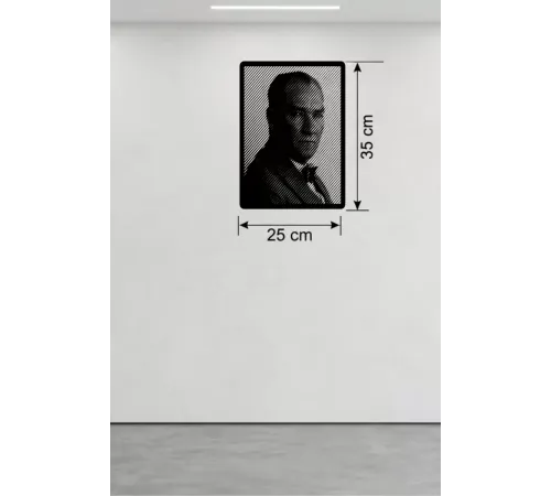Atatürk Line Art Metal Görünümlü Ahşap Tablo - Modern Ofis ve Ev Dekoru