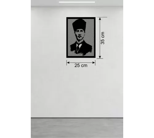Atatürk Line Art Metal Görünümlü Ahşap Tablo - Modern Ofis ve Ev Dekoru