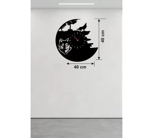 Kurt Temalı Lazer Kesim Ahşap Duvar Saati - 40x40 cm Dekoratif