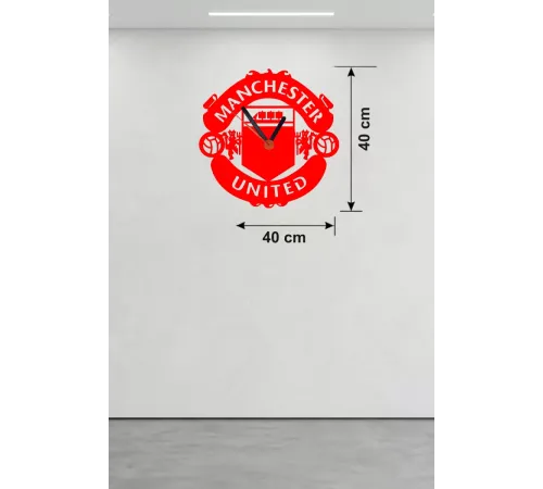 Manchester United Logolu Ahşap Duvar Saati - 40x40 cm Taraftar Hediyesi