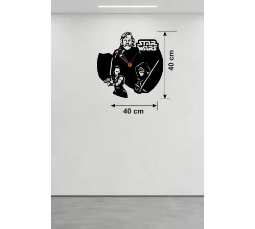 Star Wars Temalı Ahşap Duvar Saati - 40x40 cm Lazer Kesim Dekoratif