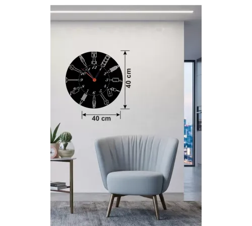 Otomobil Parçaları Tasarım Ahşap Duvar Saati - 40x40 cm Mekanik Saat