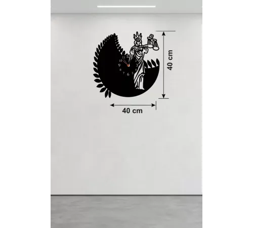 Adalet Tanrıçası Themis Tasarım Ahşap Duvar Saati - 40x40 cm Avukat Hediyesi