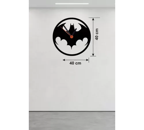 Batman Yarasa Logolu Ahşap Duvar Saati - 40x40 cm Dekoratif DC Temalı