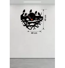 Dallarda Kuşlar Tasarım Ahşap Duvar Saati - 40x40 cm Dekoratif Saat