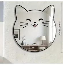 Kırılmaz Pleksi Gülen Kedi Duvar Aynası - 35x35 cm Çocuk ve Bebek Odası Dekoratif Ayna