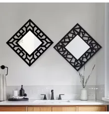 2'li Set Kırılmaz Pleksi Dekoratif Duvar Aynası - 22.5x22.5 cm Geometrik Çerçeveli 1. Sınıf Ayna
