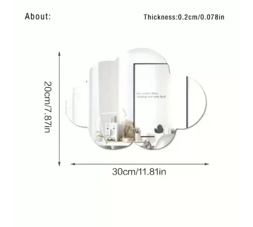 30x20 cm Bulut Formlu Kırılmaz Pleksi Duvar Aynası - Çocuk Odası Güvenli Ayna