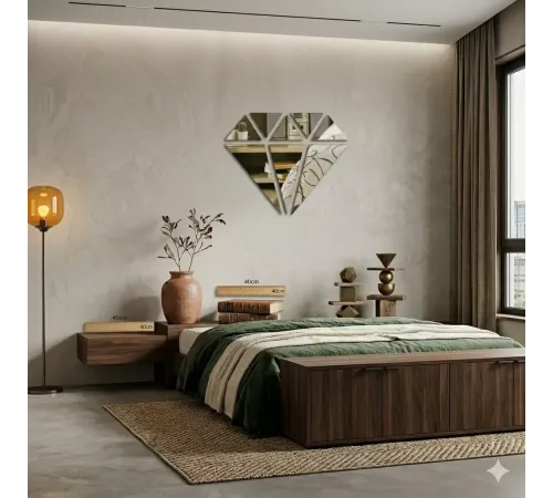 40x40 cm Elmas Formlu Kırılmaz Pleksi Ayna - Geometrik Duvar Dekoru