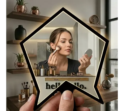 Kırılmaz Pleksi El Aynası 10x10cm - Çanta Boyu Geometrik Tasarım - Kadın & Erkek Bakım Aynası