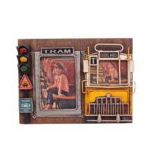 Dekoratif Metal Çerçeve Tramvay Dekorlu Vintage Ev Ofis Hediyelik