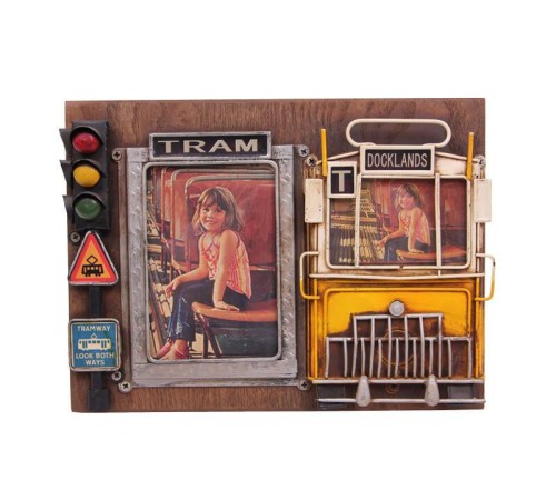 Dekoratif Metal Çerçeve Tramvay Dekorlu Vintage Ev Ofis Hediyelik