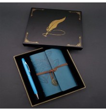 Metal Kalem Mavi Deri Defter Dekoratif Hediyelik