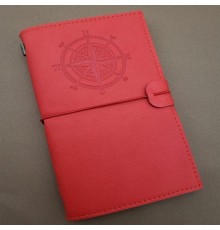 Pusula Tasarımlı Kırmızı Deri Defter Hediyelik