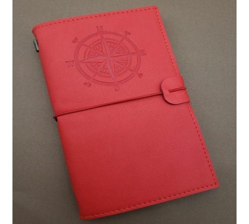 Pusula Tasarımlı Kırmızı Deri Defter Hediyelik
