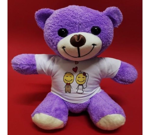 Aşık Çiftler Tişörtlü Mor Peluş Ayıcık