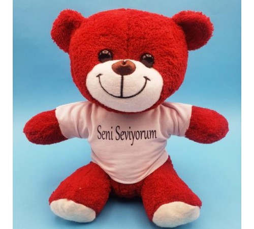 Kırmızı Peluş Ayıcık Seni Seviyorum Tişörtlü