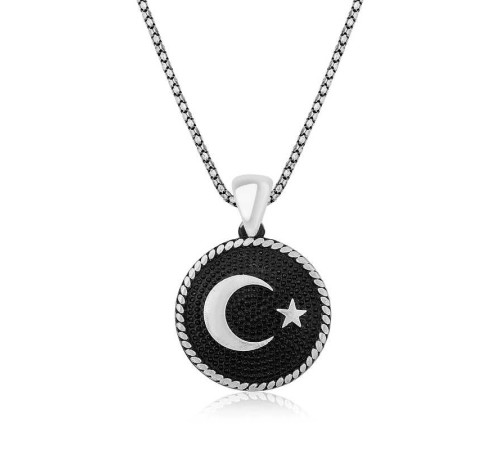 925 Ayar Gümüş Ay Yıldız Erkek Gümüş Kolye