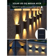 4 Ledli Solar Çift Taraflı Duvar Lambası Güneş Enerjili Aydınlatma Dekorasyon Aplik Işık
