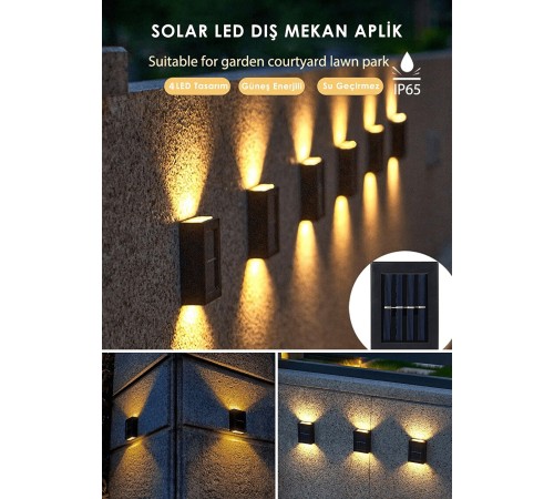 4 Ledli Solar Çift Taraflı Duvar Lambası Güneş Enerjili Aydınlatma Dekorasyon Aplik Işık