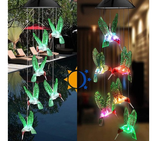 Solar Led Işıklı Kuşlu Bahçe Dekoru 6 Ledli,Renkli Işık