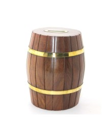 Pirinç Ahşap Fıçı Kumbara 15 Cm