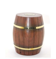 Pirinç Ahşap Fıçı Kumbara 18 Cm